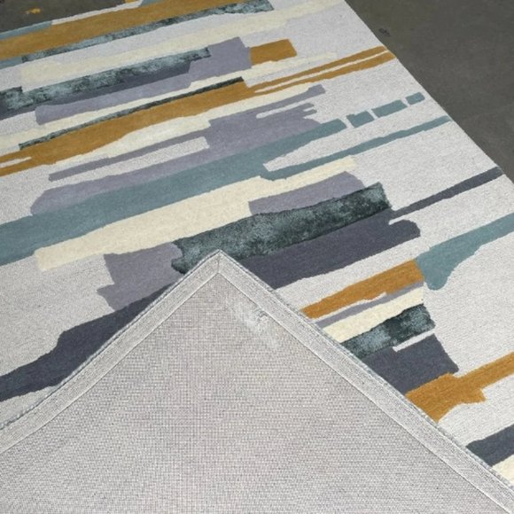 5'3" x 7'6" Feet Wool Handmade Beige Gold Grey Modern Soft Plush Thick Area Rug - Picture 6 of 10